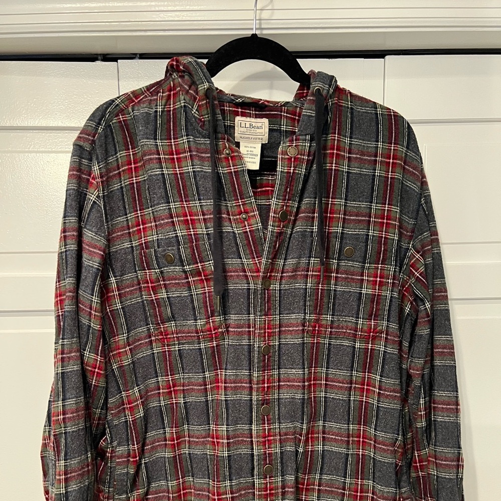 L.L. Bean Red and Black Plaid Cotton Shirt